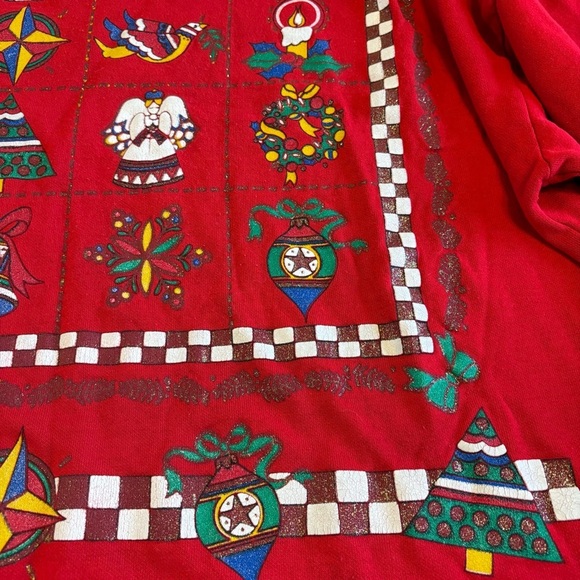 Vintage USA Nutcracker Graphic Christmas Sweater Red Holiday Bow Wreath Glitter - Picture 4 of 9